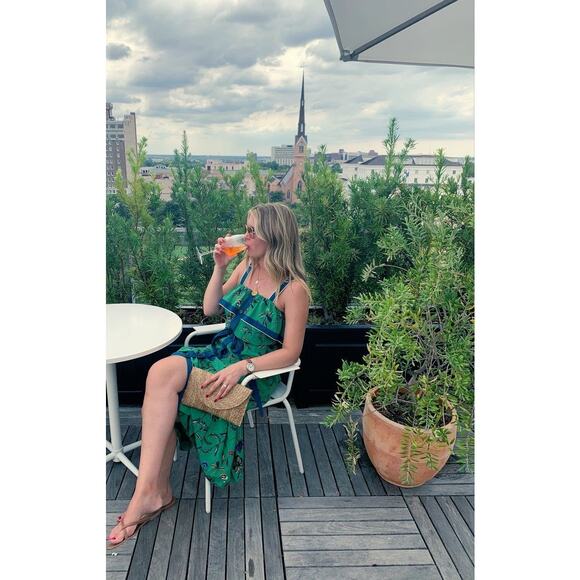 DEREK LAM Green Floral 100% Silk Ruffled Popover Cami Style Midi Dress Size 2 - Picture 13 of 15